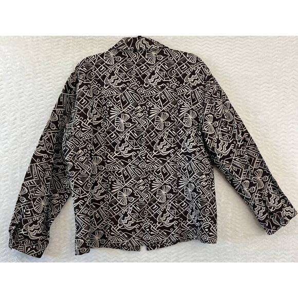 Chicos 3 Silk Brown Cream Geometric Tribal Blazer Shacket Jacket Sz XL 16 - Picture 2 of 11